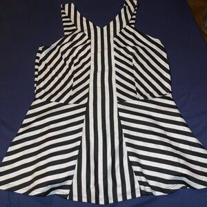 Torrid Black and White Striped Babydoll V-Neck Sleeveless Top
